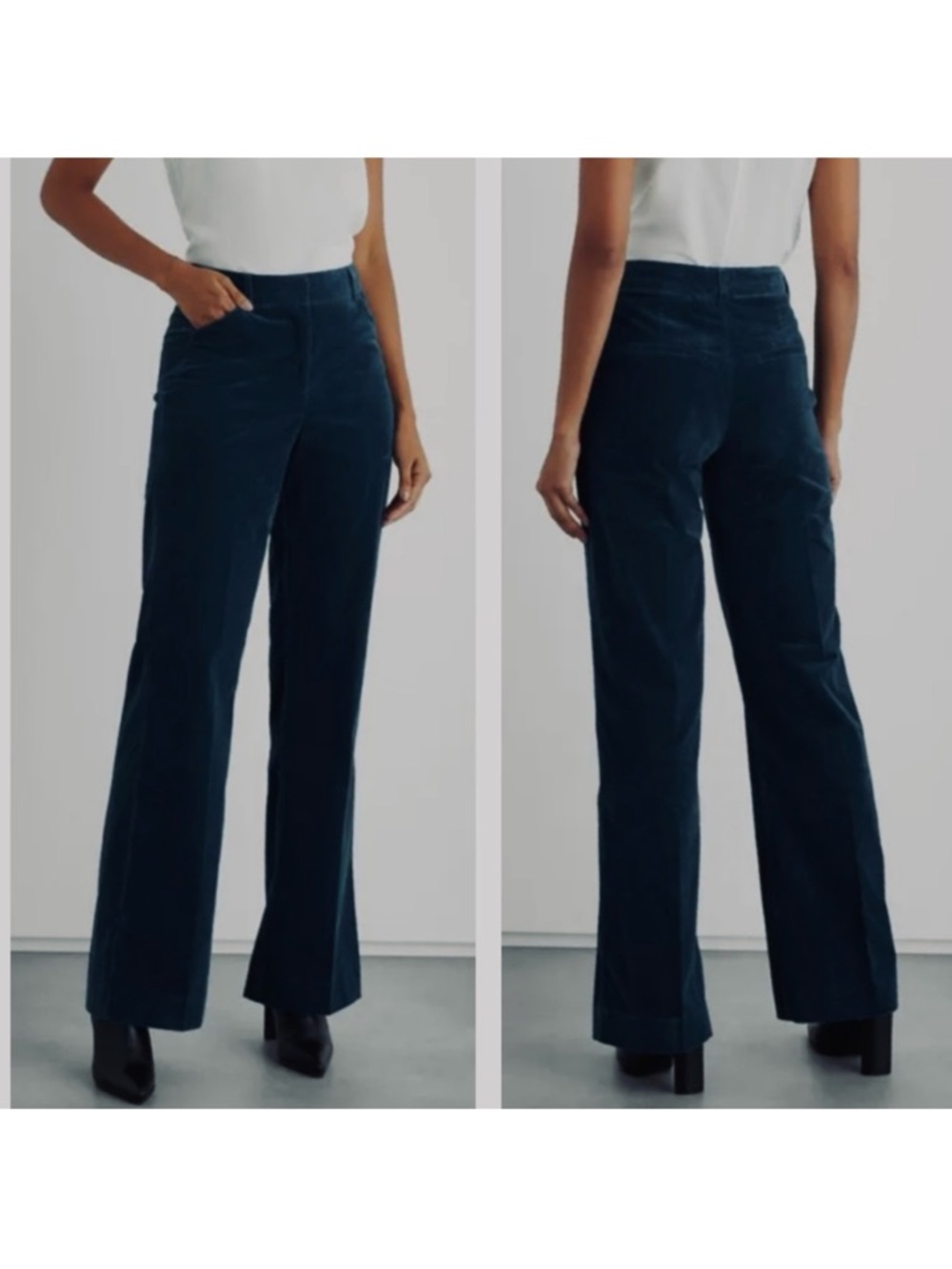 IRIS & INK Corduroy Bootcut Pants Navy Blue Cotton-Blend Size 8
